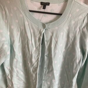 Talbots Mint Green Polka Dot Crewneck Cardigan